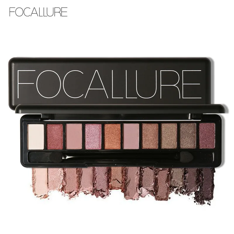 FOCALLURE 10 colores pigmentada paleta de sombra de ojos de fácil de usar profesional brillo sombra de ojos paleta de maquillaje de belleza de las sombras