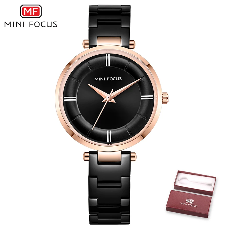 Мини фокус женские часы повседневные модные водонепроницаемые часы Топ люксовый бренд ремешок из нержавеющей стали Кварцевые часы Montre Femme - Цвет: black