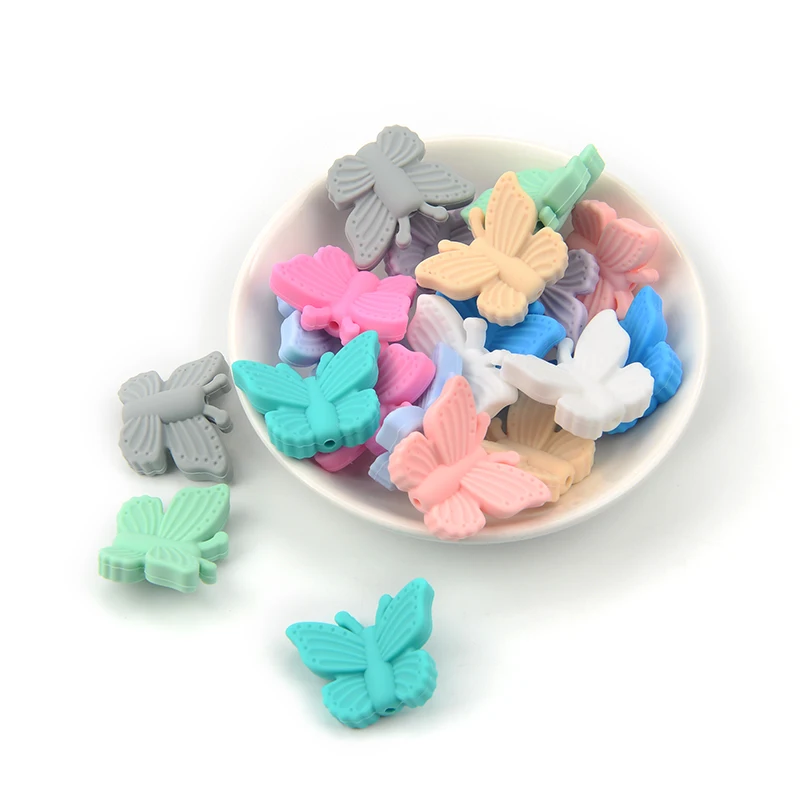 LOFCA 나비 구슬 실리콘 50pcs Teethers BPA 무료 DIY 느슨한 구슬 Teething 목걸이에 대 한 동물 모양의 귀여운 젖니가 남 장난감