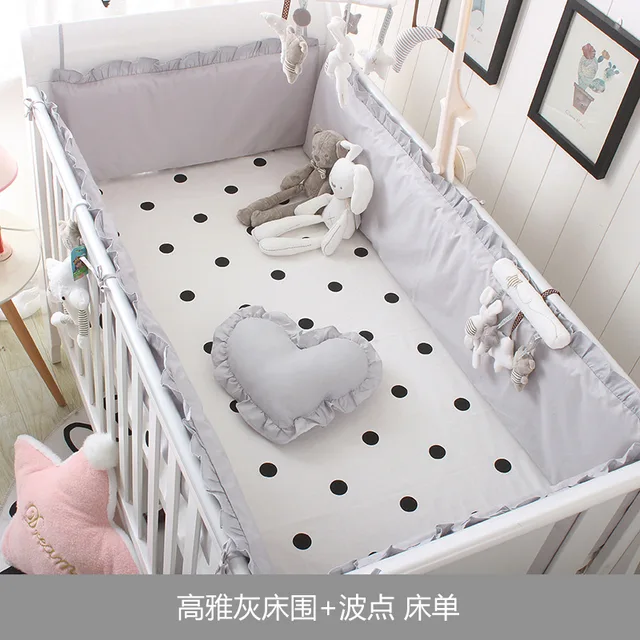 5pcs Set ( Crib Bumpers + Bed Sheets ) Cotton Baby Cot Bumper Children