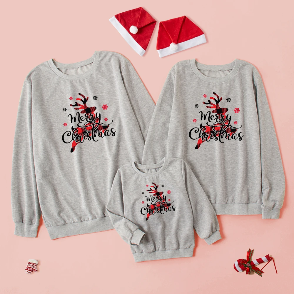 Ropa navideña familiar ZAFILLE Ropa con estampado de alce de dibujos animados Sudaderas familiares iguales para mamá e hija Ropa para mamá y yo