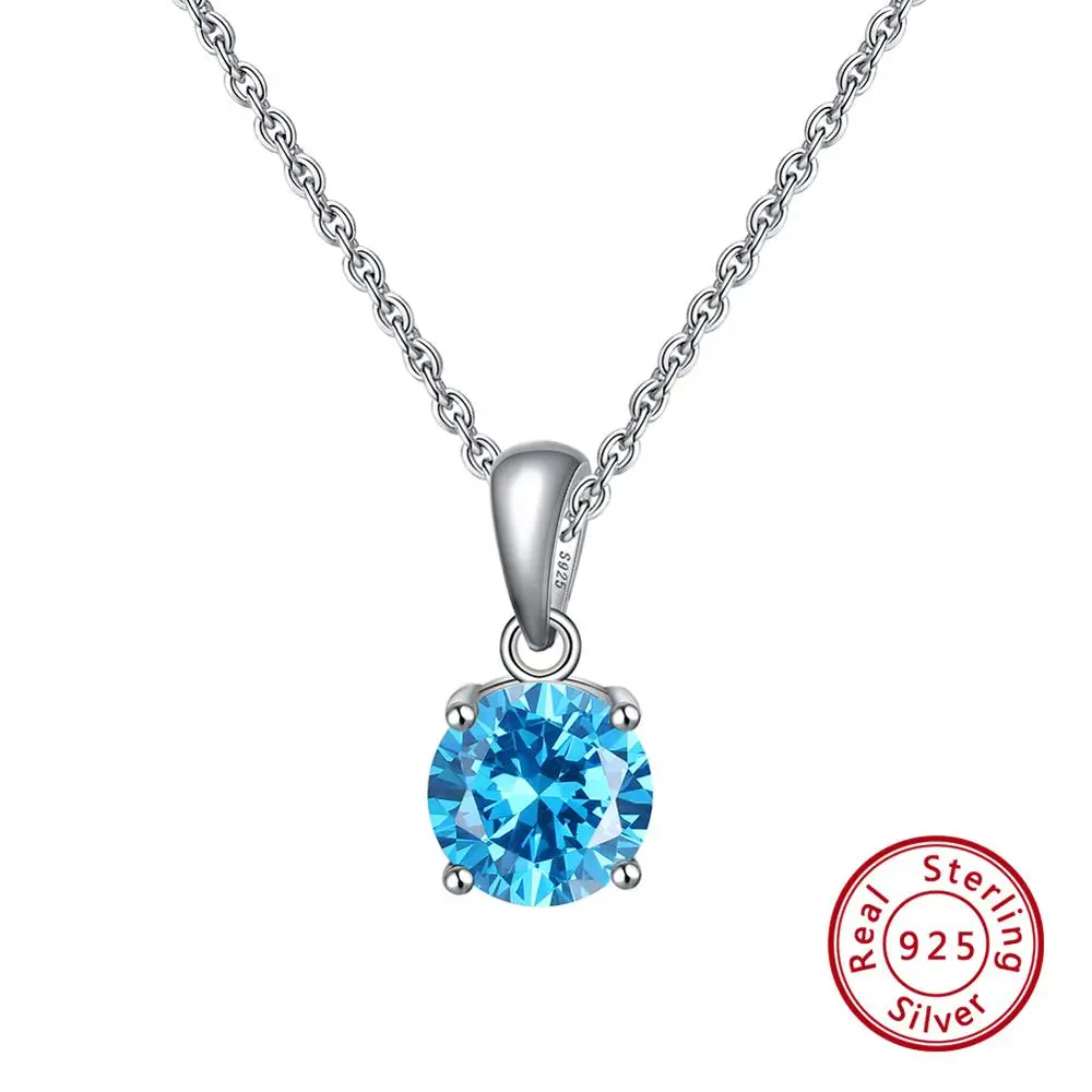 Effie queen, настоящее 925 пробы, серебряное ожерелье с кулоном, счастливый камень по месяцу рождения, разноцветные циркониевые серьги-гвоздики, Женские Ювелирные изделия BN118 - Цвет камня: Dec. Turquoise