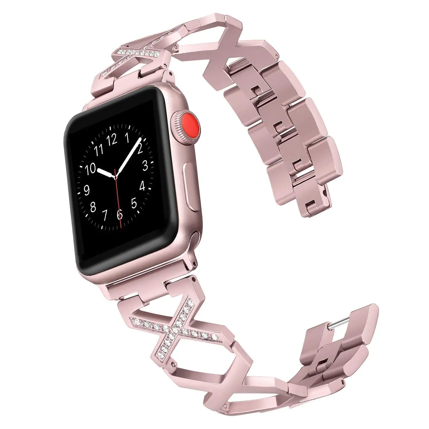Rose pink Женский бриллиантовый ремешок для Apple Watch 38 мм 42 мм 40 мм 44 мм серия 5 4 Металлический ювелирный браслет из нержавеющей стали ремешок для iWatch 3 2 1 - Цвет ремешка: Rose pink