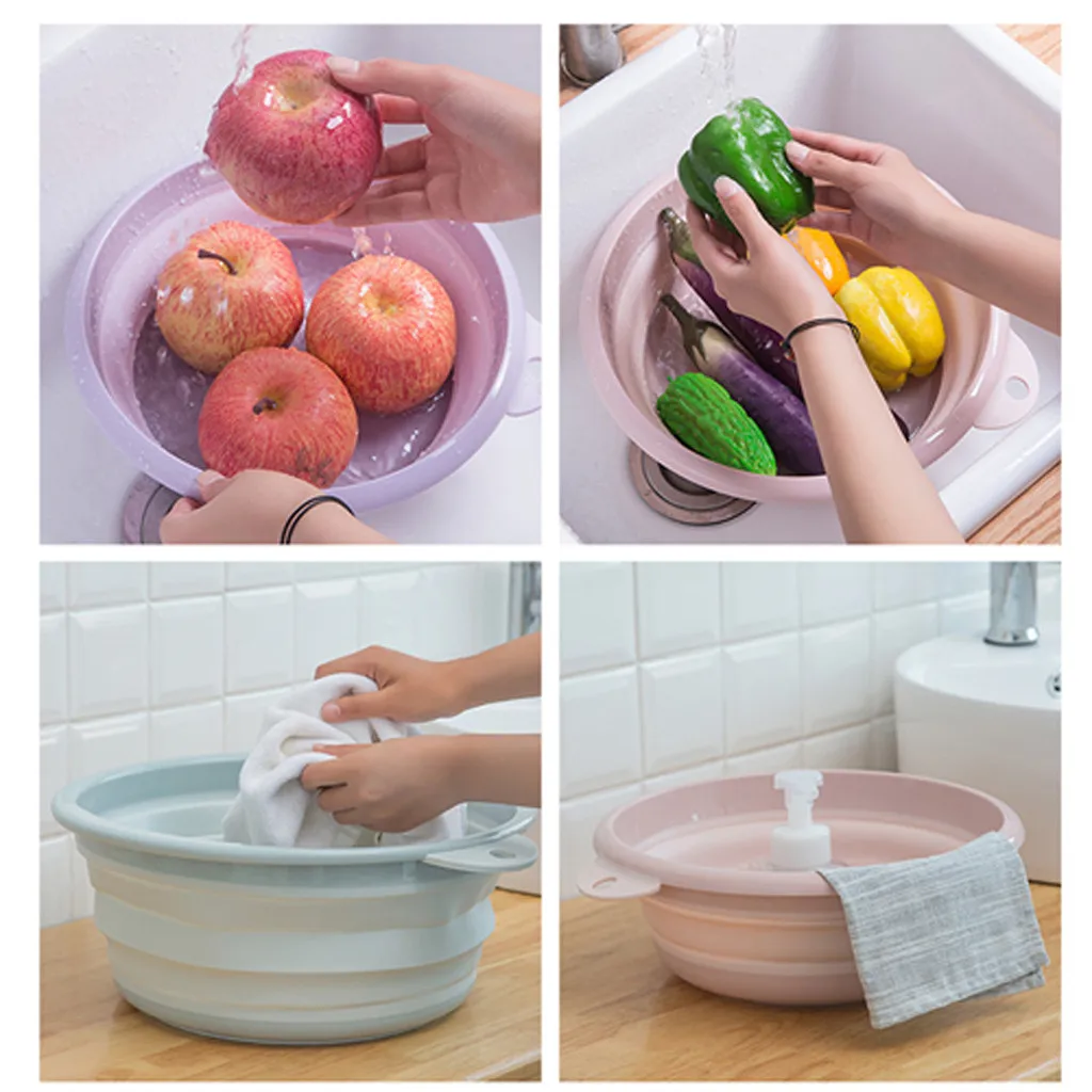 Multi-functional Collapsible Camping Wash Basin Foot Wash Basin Silicone Washbasin Folding Bucket Bathroom Accessories