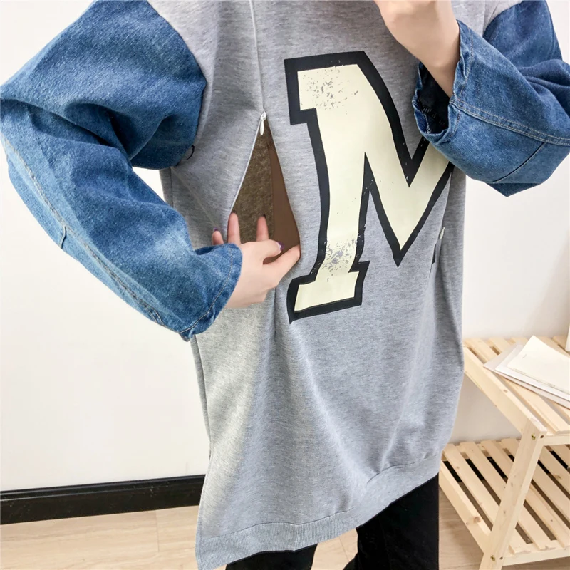 Толстовка с капюшоном для беременных женщин в послеродовом джинсовом стиле