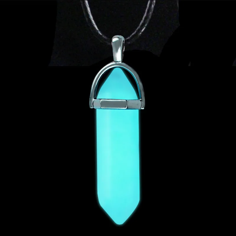 Luminous Fluorescent Natural Gem Stone Quartz Bullet Hexagonal Pendulum Pendant Necklace men's women's Glow in the dark Charm - Image 6