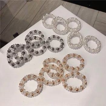 

50Pcs Wholesale Beaded Transparent Telephone Hair Band Line Hair Rope Headwear Girl Women's Ponytail Holder Hair Accessories