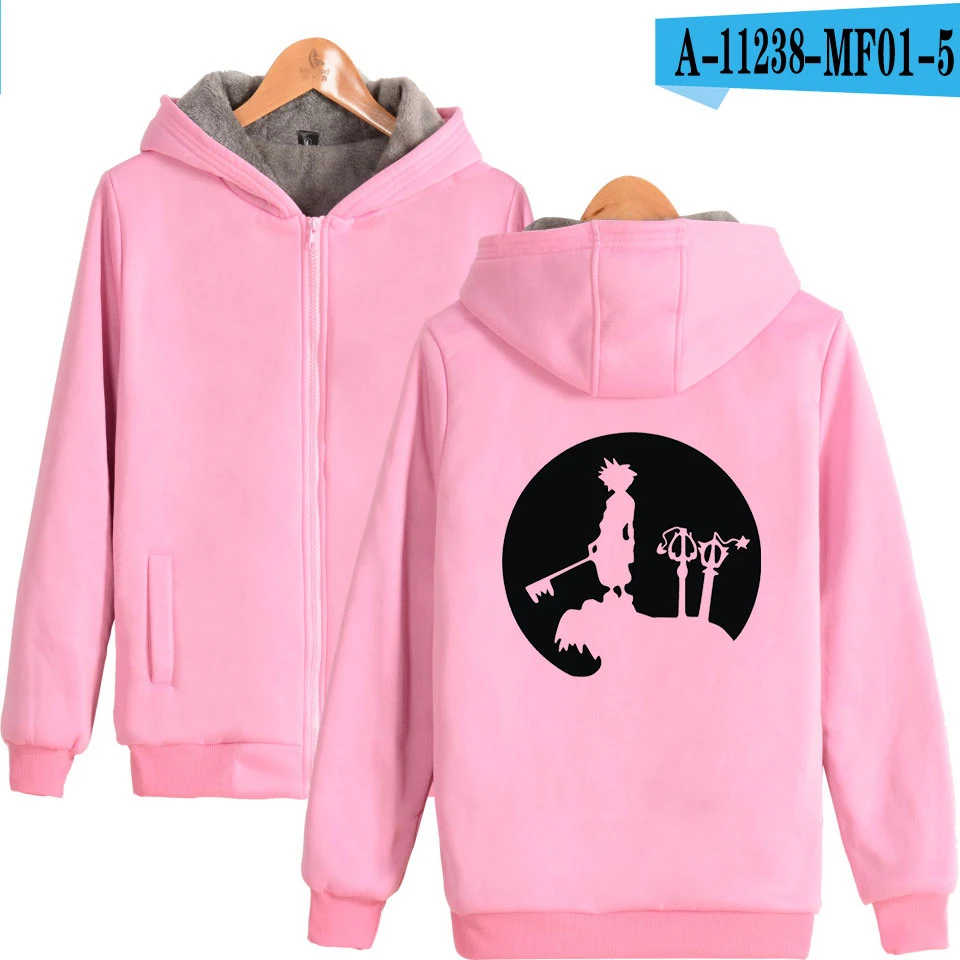 pink Kingdom hearts толстовка на молнии для мужчин и женщин, Новое поступление, зимняя теплая утепленная толстовка на молнии с капюшоном с длинными рукавами, белая толстовка - Цвет: pink