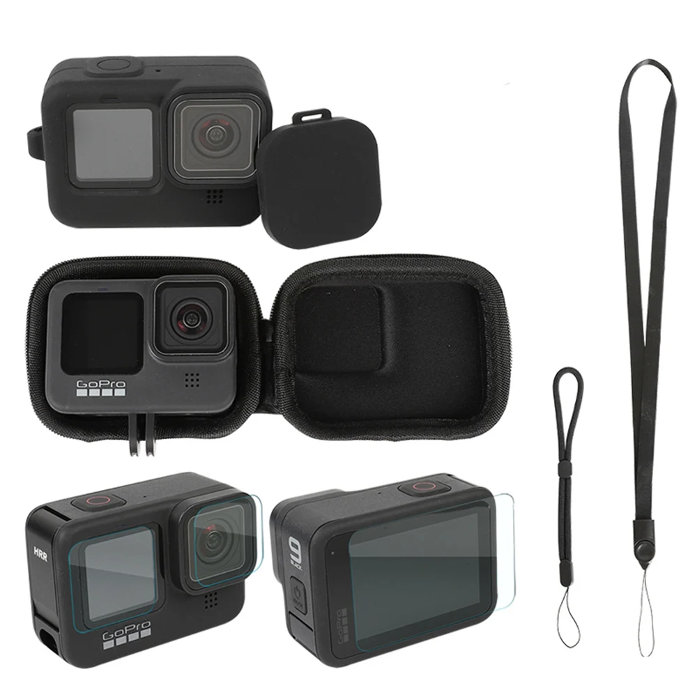 Комплект защитных аксессуаров для GoPro Hero 10 9 Blcak/чехол + закаленное стекло экрана