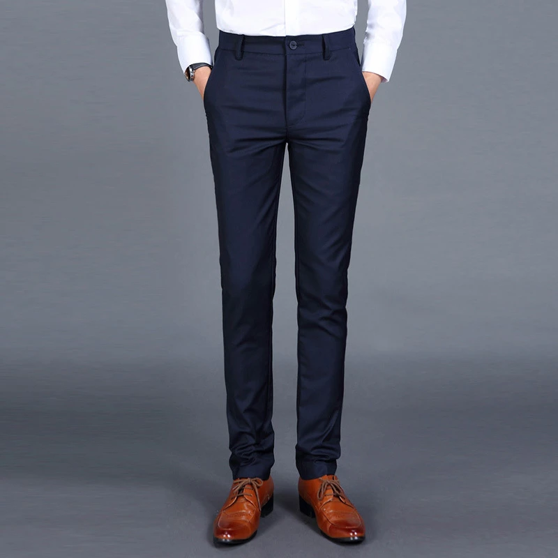 Pantalones de traje largo azul para hombre, pantalón Formal ajustado de  negocios, de oficina, talla grande XXL, a la moda, otoño|Pantalones de  traje| - AliExpress