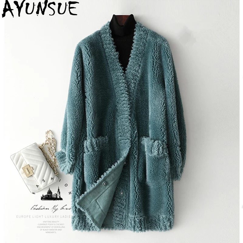 AYUNSUE Натуральная Овечья шерсть пальто женские шерстяные пальто зимняя куртка женские корейские длинные куртки для женщин верхняя одежда, жилеты Femme MY