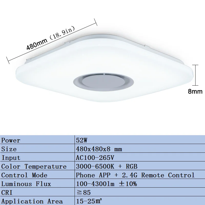 Современные светодиодные потолочные лампы Домашний Светильник ing 36 Вт 52 Вт RGB приложение Bluetooth музыкальный светильник для спальни лампы для гостиной умный потолочный светильник - Цвет корпуса: GE-52W-480mm