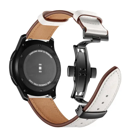 Итальянский кожаный ремешок для samsung galaxy watch 46 мм ремешок gear s3 ремешок 22 мм браслет huawei часы gt ремешок Бабочка Пряжка 46 - Цвет ремешка: Black buckle white