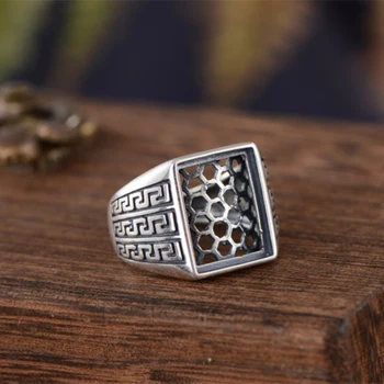 

Adjustable 12x15mm Men's Ring Blank Thai Sterling Silver Ring Base Vintage Style Rectangle Cabochon Ring Setting R929B