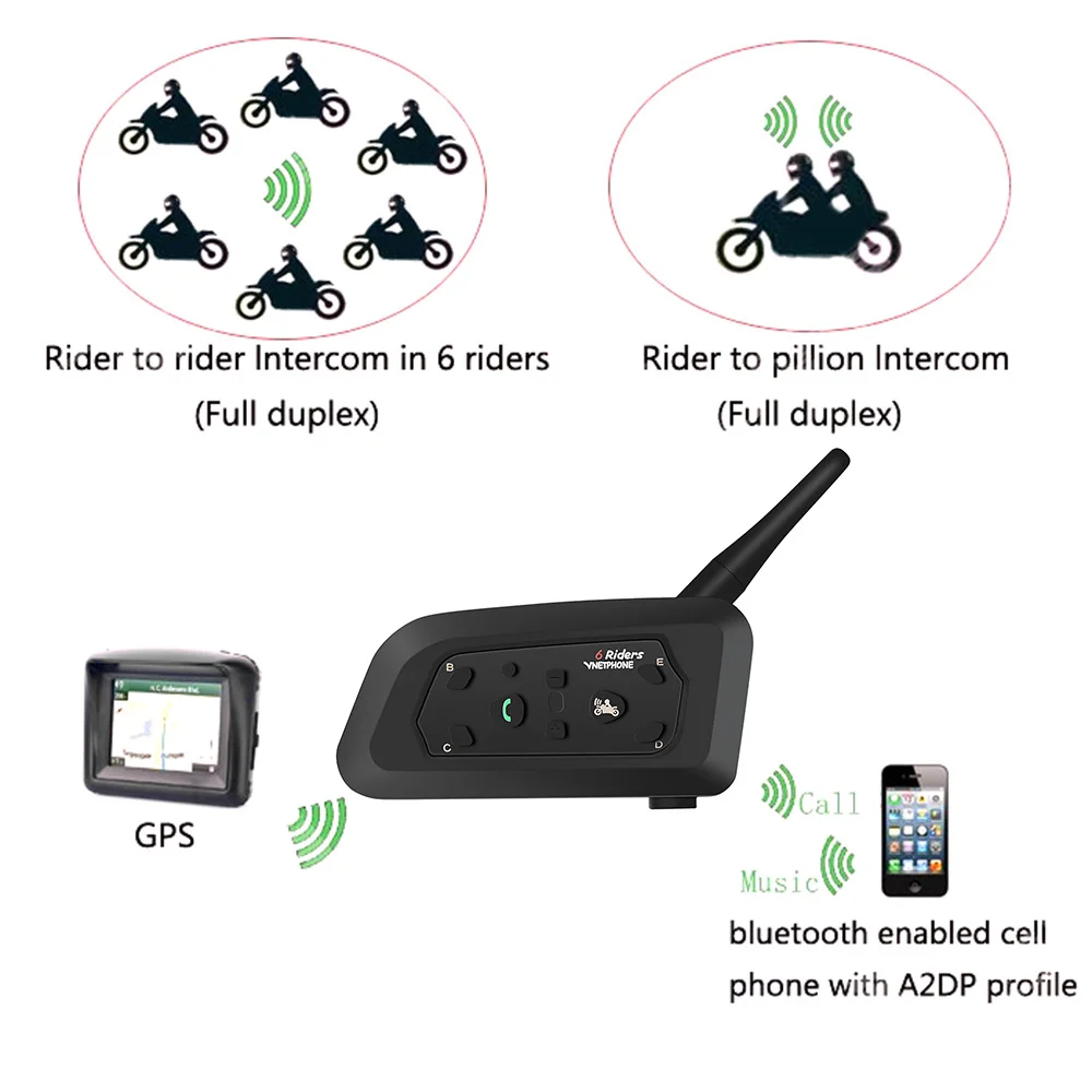 V6-1200 мотоцикл Bluetooth домофон/гарнитура 2 комплекта Hands-free ветер шум DSP отмена чистый голос для 6 мотоциклистов