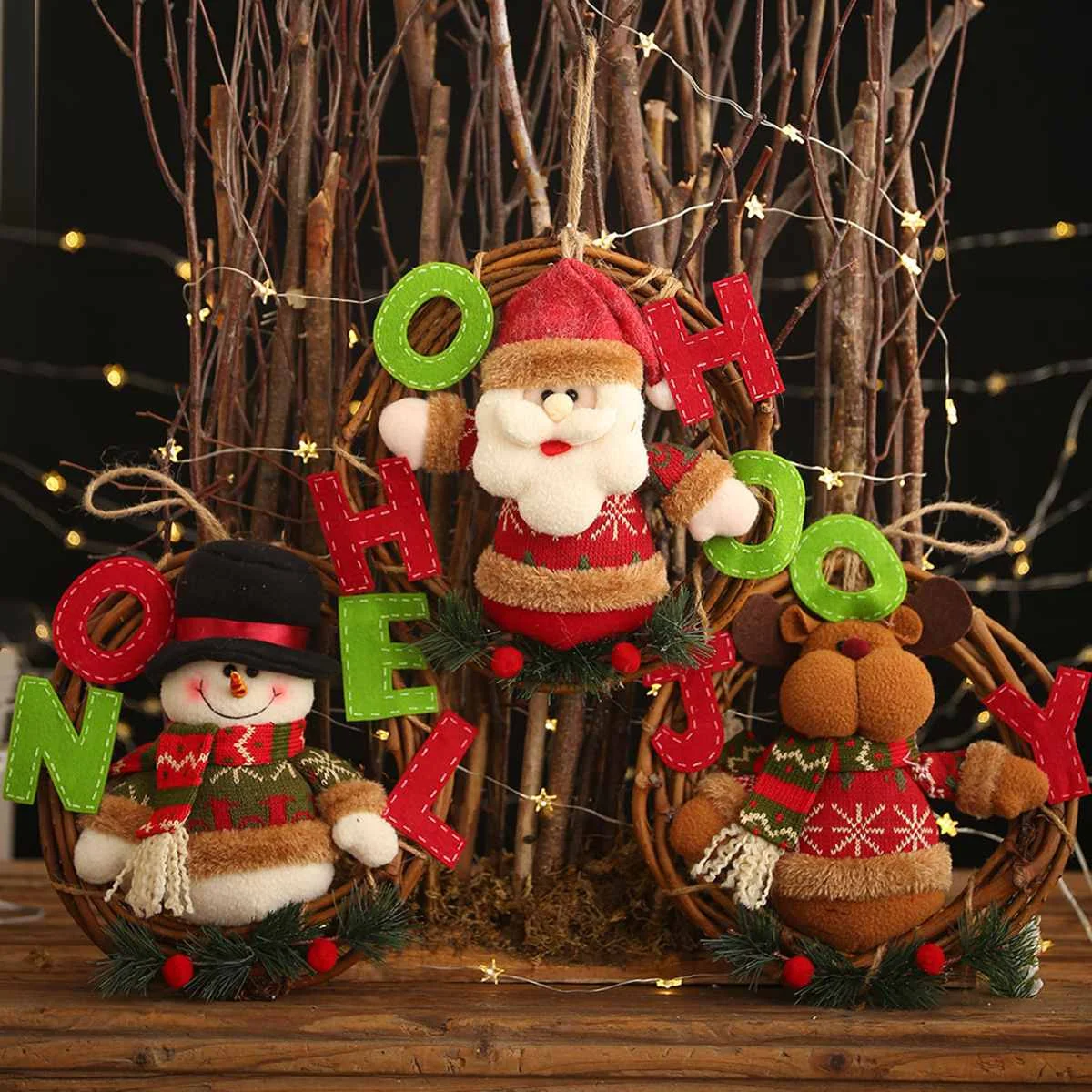 Christmas Ornaments Rattan Ring Wreath Dolls Wreath Garlands New Year Festive Party Christmas Dcoration for Home Door Window
