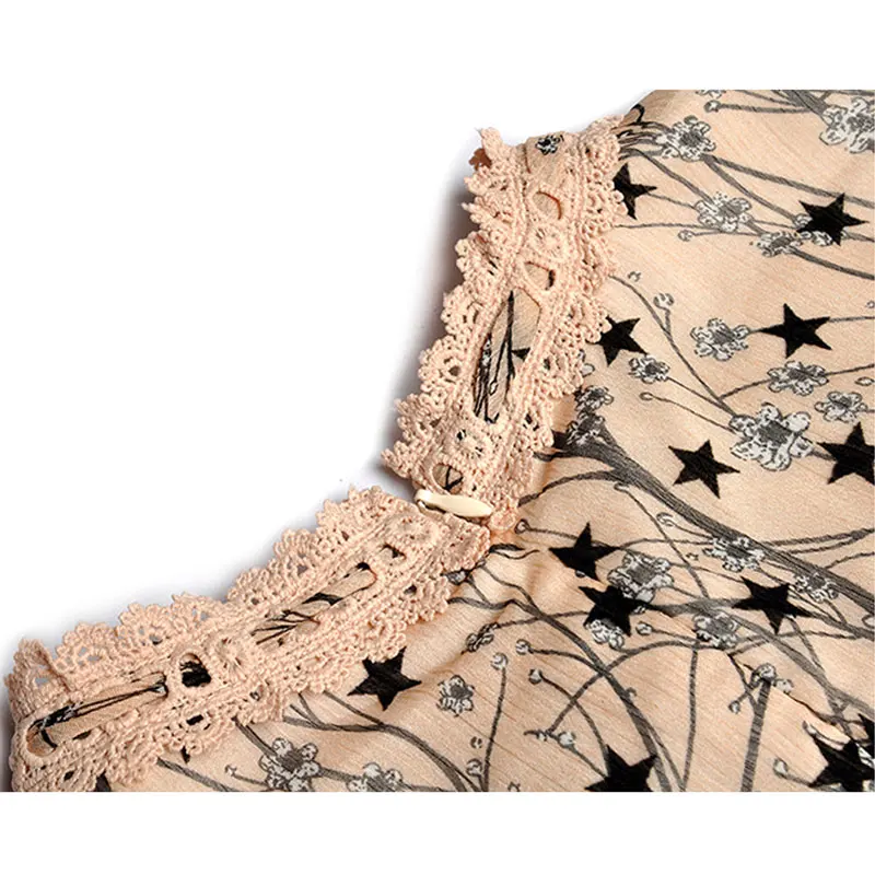 autumn woman clothes crochet round neck casade ruffles flared sleeves mid-calf length star print women shirt oversized dress