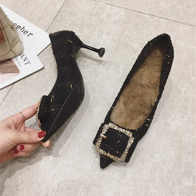 Womens Shoes High Heels Party Sexy Luxury Pumps Korean Crystal Elegant Kitten Heels