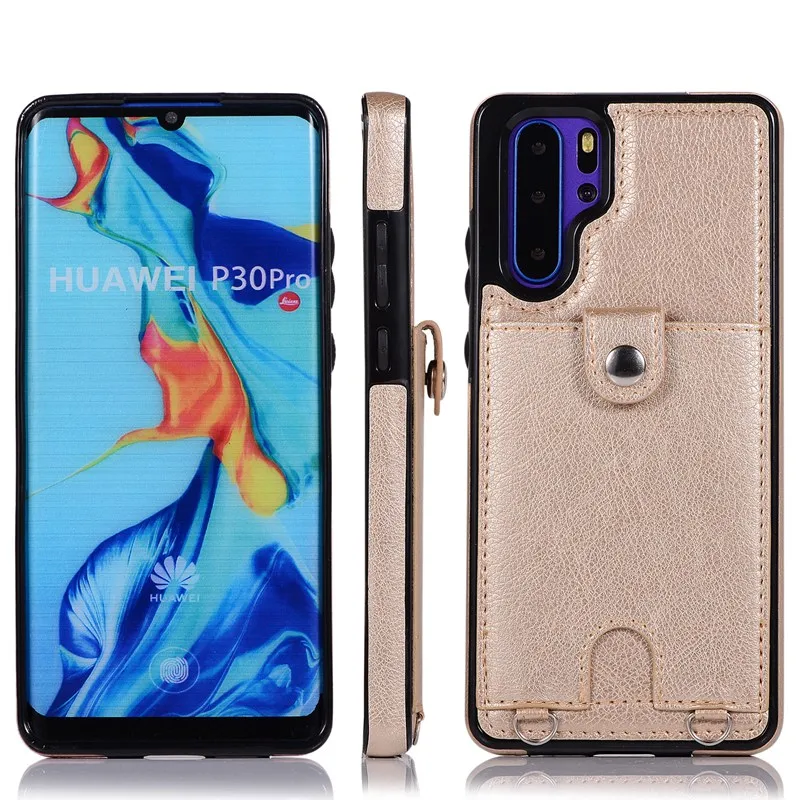 Gold Чехол для huawei P30 Pro P30 Lite крест должен длинный кожаный ремешок слот для карт кожаный чехол для huawei mate 20 Pro mate 20 Lite сумка - Цвет: Gold