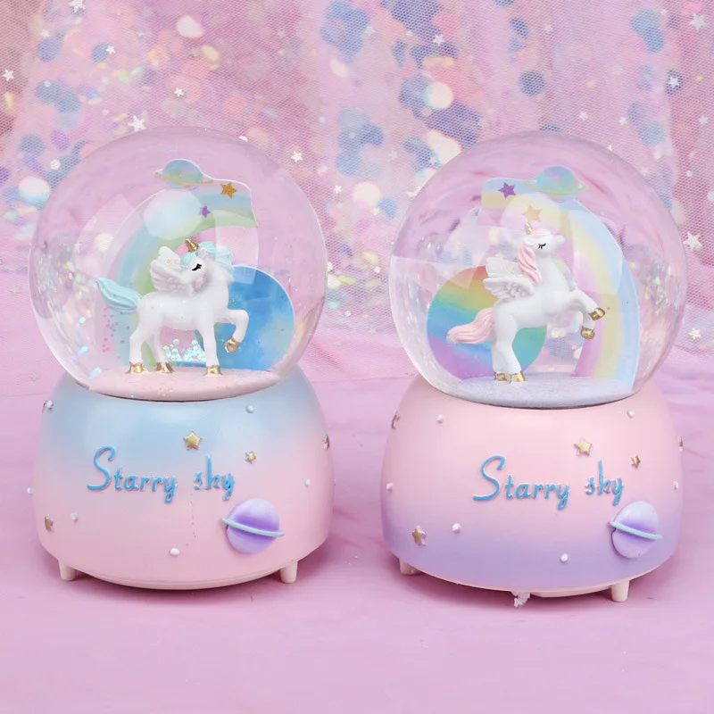 

Creative Dream Unicorn Snow Globe Crystal Ball Rotating Music Box Christmas Decoration For Home Home Decoration Accssories
