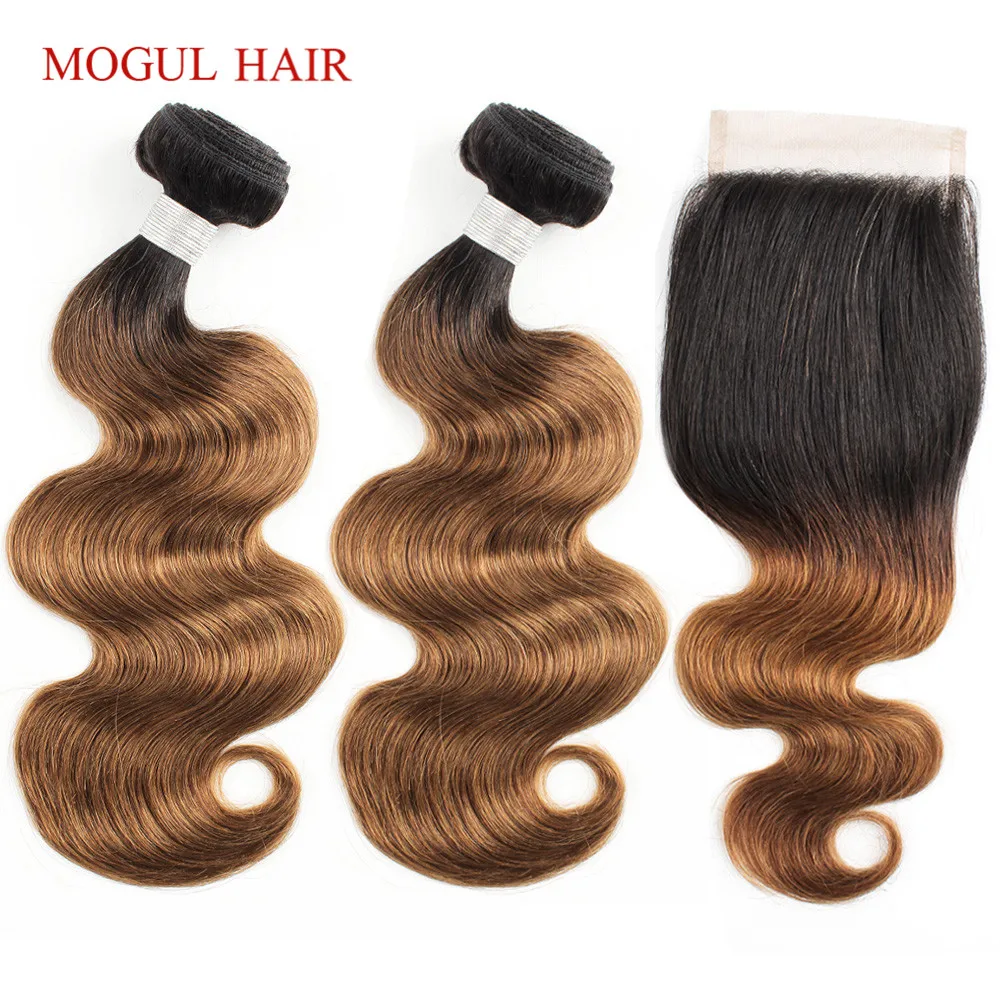 

MOGUL HAIR Color 1B 30 Ombre Bundles with Closure Auburn Brown Hair Brazilian Body Wave Non Remy Human Hair Extension