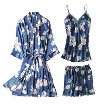 Ночная рубашка и халат с цветочным принтом, женская рубашка на бретелях и шорты, домашняя одежда, ночная рубашка, одежда для сна, сексуальное кимоно, одежда для сна с поясом