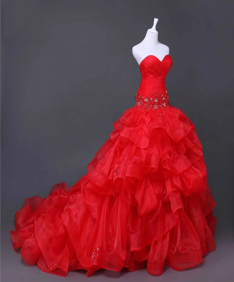 Vestido De Noiva красное свадебное платье кружевные милые биссерные Аппликации бальное платье со шлейфом свадебное платье белое