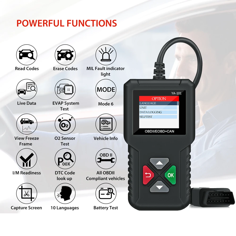 OBD2 считыватель кодов YA101 OBDII EOBD считыватель кода неисправности двигателя бесплатное обновление PK AD310 AL319 OM123 ELM327 автомобильный диагностический инструмент