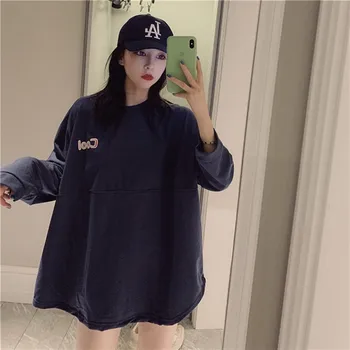 

Plus Size Casual Loose Letter Print Sweatshirt Women Autumn Pullover Streetwear Solid Thin Tee Shirt Female Harajuku Tops