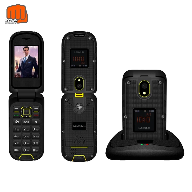 Ioutdoor F2 Three-Prevention Feature Slim Flip Rugged Waterproof Dual Display Docking Station SOS Torch LED Senior Mobile Phone