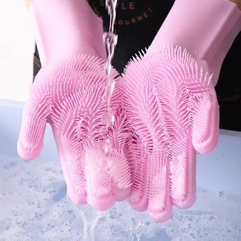 

1 Pair Magic Silicone Scrubber Rubber Cleaning Gloves Dusting Dish Washing Pet Care Grooming Hair Car Insulated Kitchen Helper