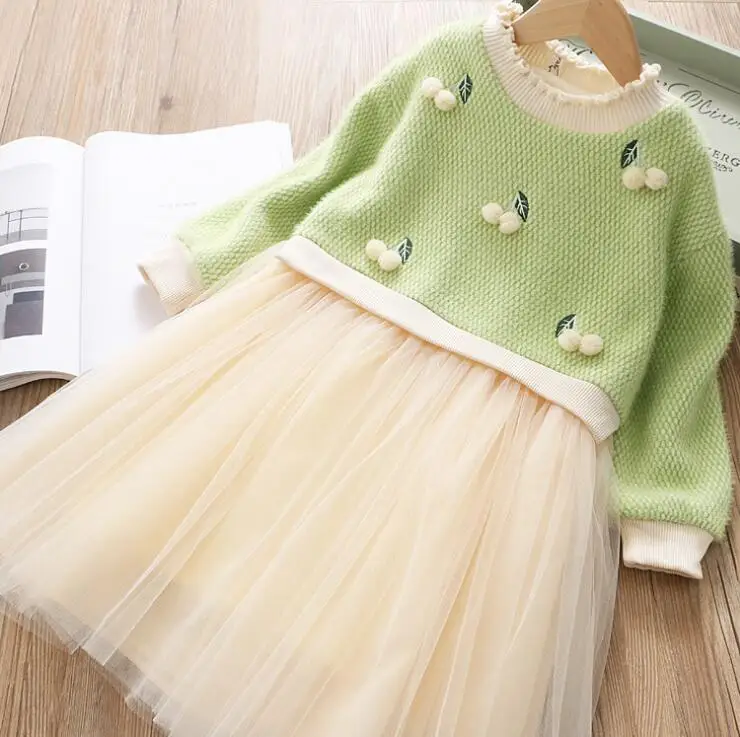 9,26 зимнее вязаное Сетчатое платье с длинными рукавами для девочек размер от 100 до 140 см, платье для маленьких девочек Высококачественная детская одежда