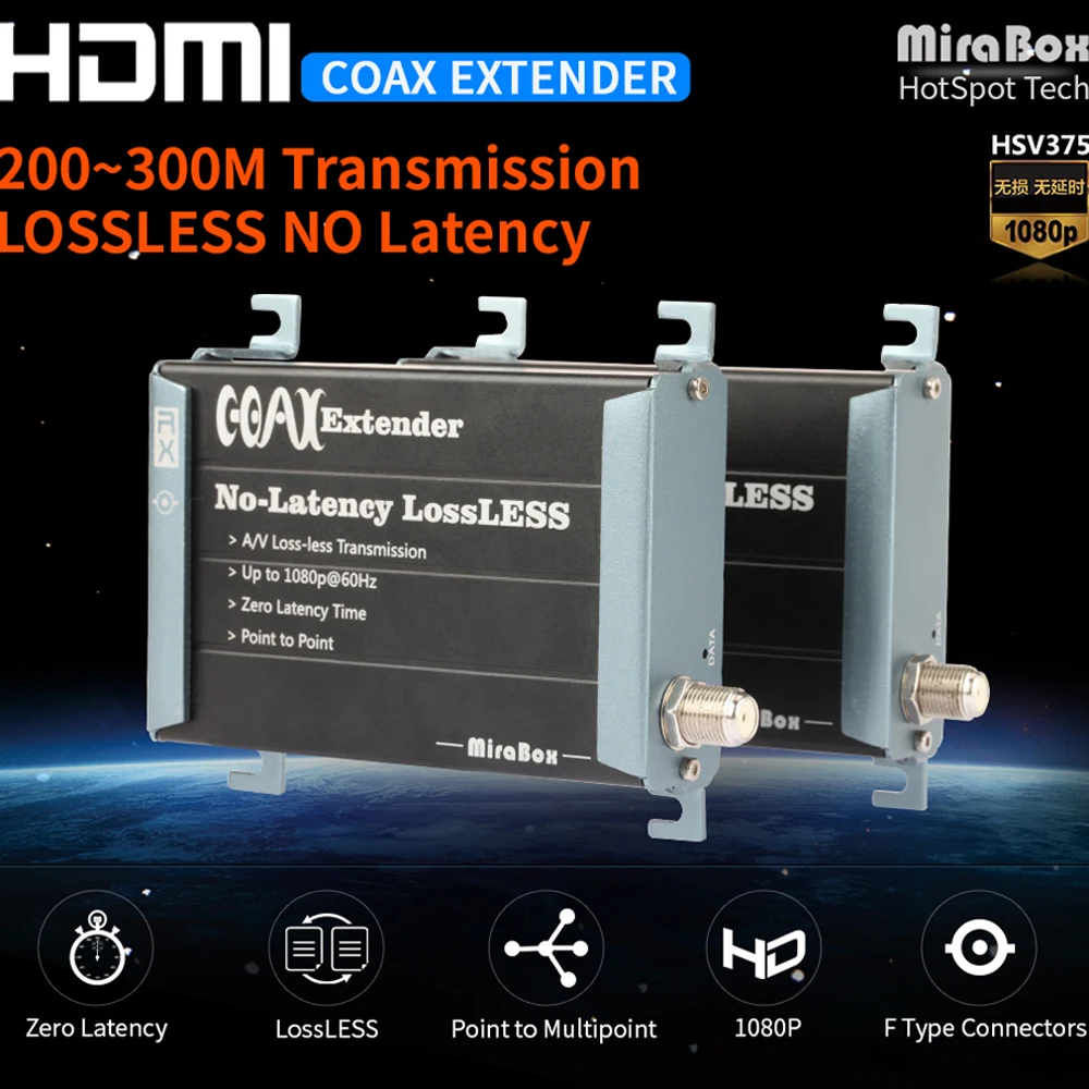 1080P HDMI коаксиальный удлинитель через один RG59/RG-6U Upto 300m без задержки RF передатчик и