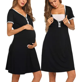

Women's Maternity Dress Short Sleeve Nursing Dress Lace Splice Button V-Neck Summer Breastfeeding pregnant dress Casual Clothes
