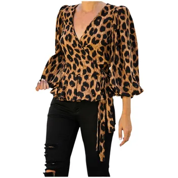 

Sexy Women Womens Leopard Print Ladies V-neck 3/4 Sleeve Shirt Office Pullover Tops Blouse New Clothes For Summer Vestido #RH