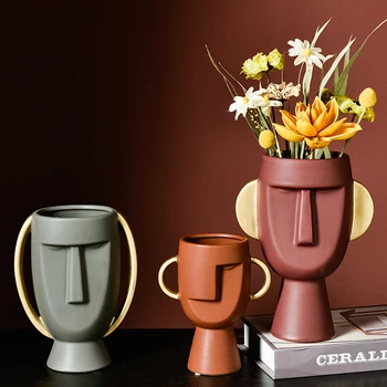 

Creative Nordic Style Ceramic Craft Vase Abstract Face Flower Pot Desktop Flower Arrangement Utensils Home Garden Decorations