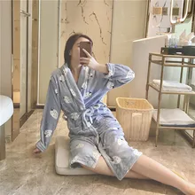 Женский дышащий сексуальный домашний халат с длинными рукавами, теплая Фланелевая пижама на бретельках, зимняя одежда для сна с милым рисунком для женщин