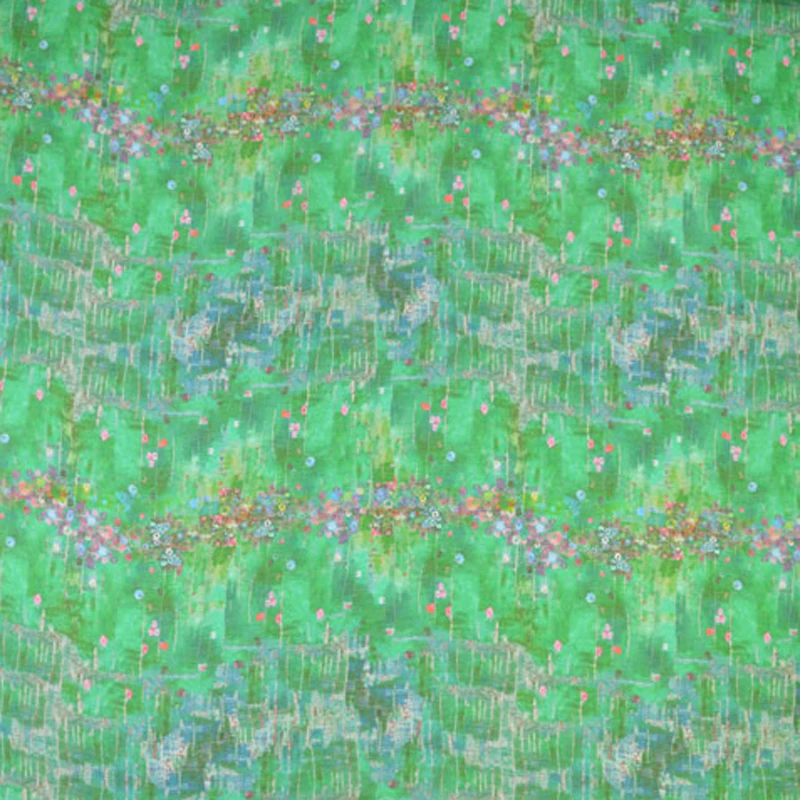 Свежий зеленый цветочный материал платья натуральный лен Шелк Лен ткань элегантный