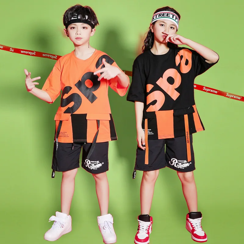 

Children Street Dance Clothing Performance Wear Fashion BOY'S Summer Loose Short Sleeve Children Hiphop Hip Hop Childrenswear Pl