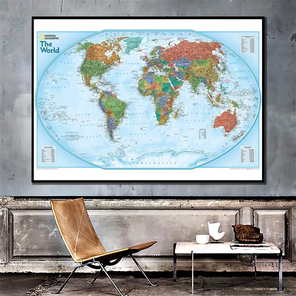 

60x90cm The World Physical Map National Geographic HD Wall Spray Canvas 2011 Edition World Map For Home Wall Decor