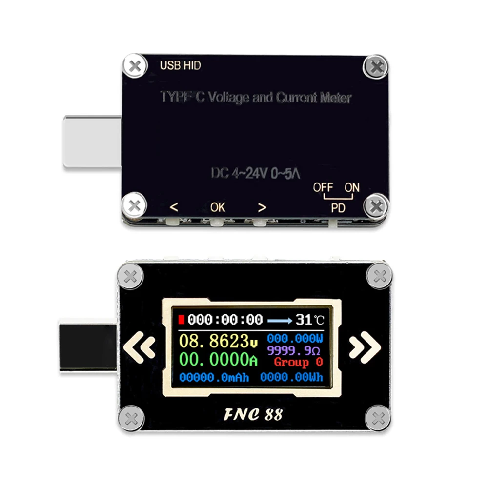 USB тестер с аккумулятором FNC88 PD вольтметр амперметр триггером типа C 2 полосный