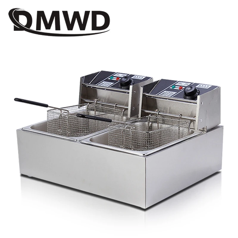 Commercial Double Two Cylinder Electric Deep Fryer French Fries Oven Hot Pot Fried Chicken Grill Frying Machine Pan 2 Oil Tanks 2