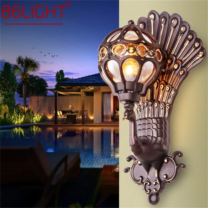 86LIGHT Retro Outdoor Wall Lights Classical Peacock Shade Sconces Lamp Waterproof Decorative For Home Porch Villa beibehang custom wallpaper 3d american retro peacock open screen creative tv background wall living room bedroom papel de parede