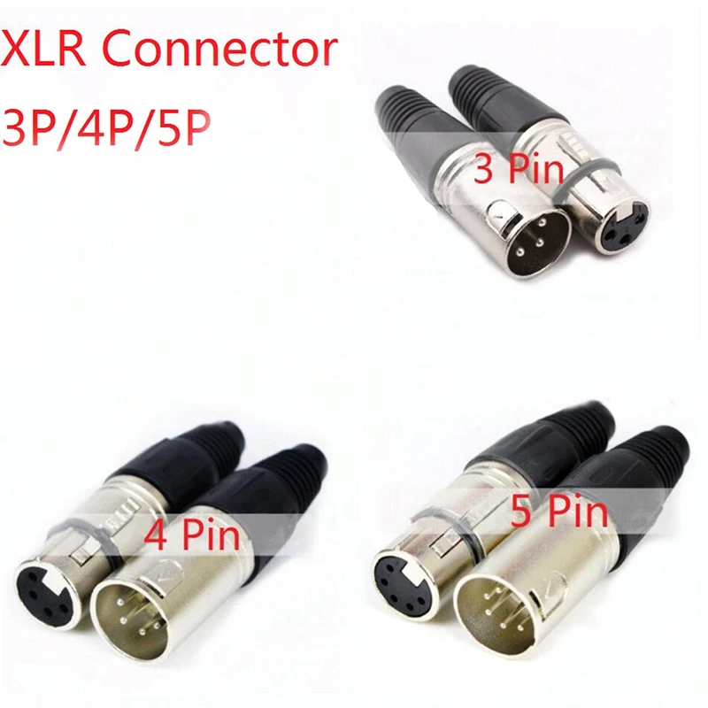 Male & Female 3-Pin 4-Pin 5-Pin XLR Microphone Audio Cable Plug Connectors Cannon Cable Terminals