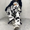 Street Hip-hop Harajuku Girl Cow Print Oneies For Women Black White Plaid Overalls Casual Jumpsuit Trousers Baggy Pants ► Photo 3/6