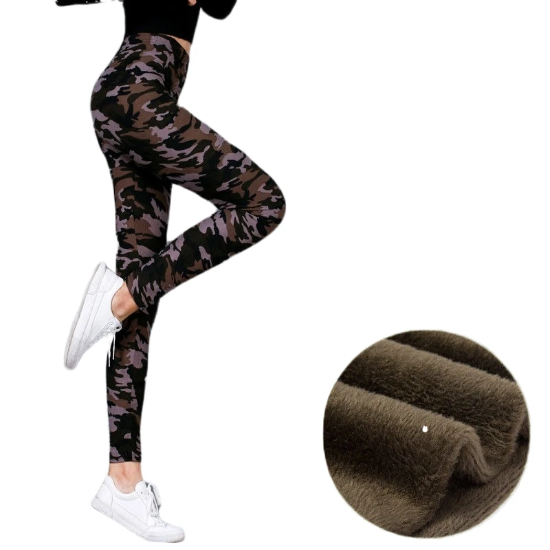 Женские теплые камуфляжные леггинсы, облегающие уличные брюки из плотного бархата, женская одежда для активного отдыха, леггинсы на осень и зиму