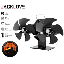 Black Fireplace Double-head High-efficiency Heat Dissipation 10 Blade Original Wood Burner Silent High-temperature Fireplace Fan