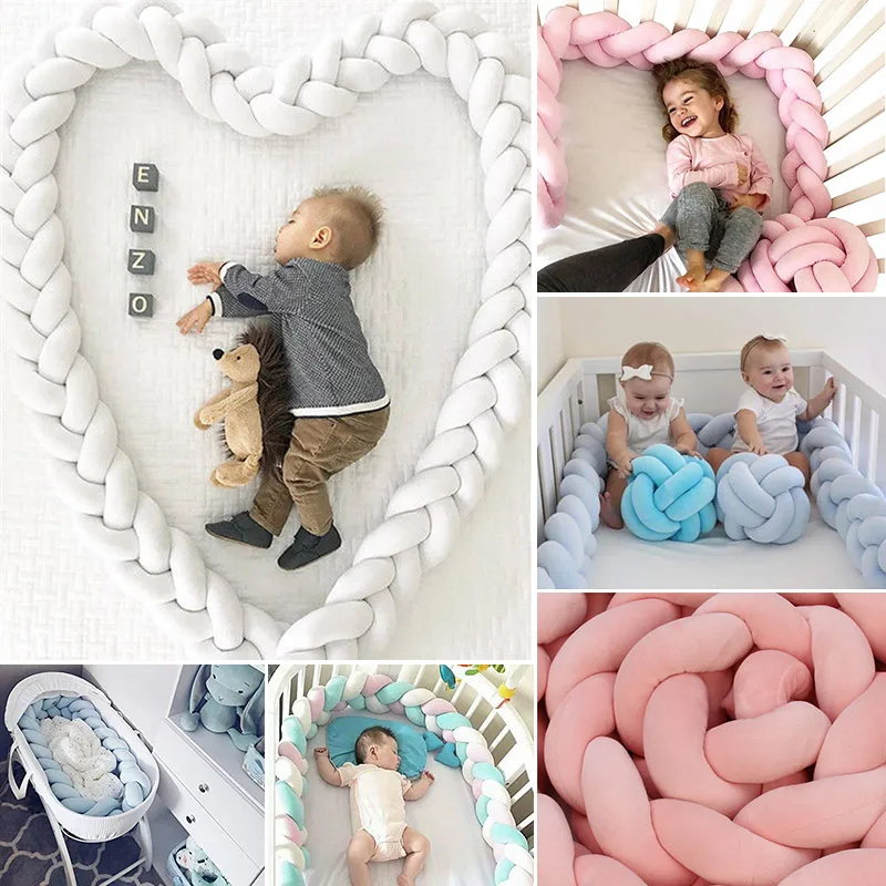 Fashionable 10-18 Plush Knot Baby Crib Bumper 1.5M/2M/3M Newborn Baby Bedding Set Children's Bed Nest Cot Protector Baby Stuff