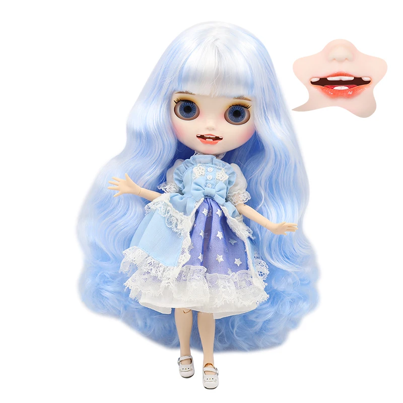 ICY Nude Blyth кукла белая кожа резные губы открытый рот матовые индивидуальные лицо соединение тела белый смешанный синий волос № 1366005