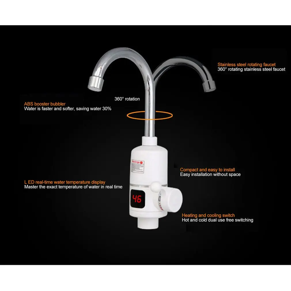 Electric Kitchen Water Heater Tap Instant Hot Water Faucet Heater Cold Heating Faucet Tankless Instantaneous Water Heater
